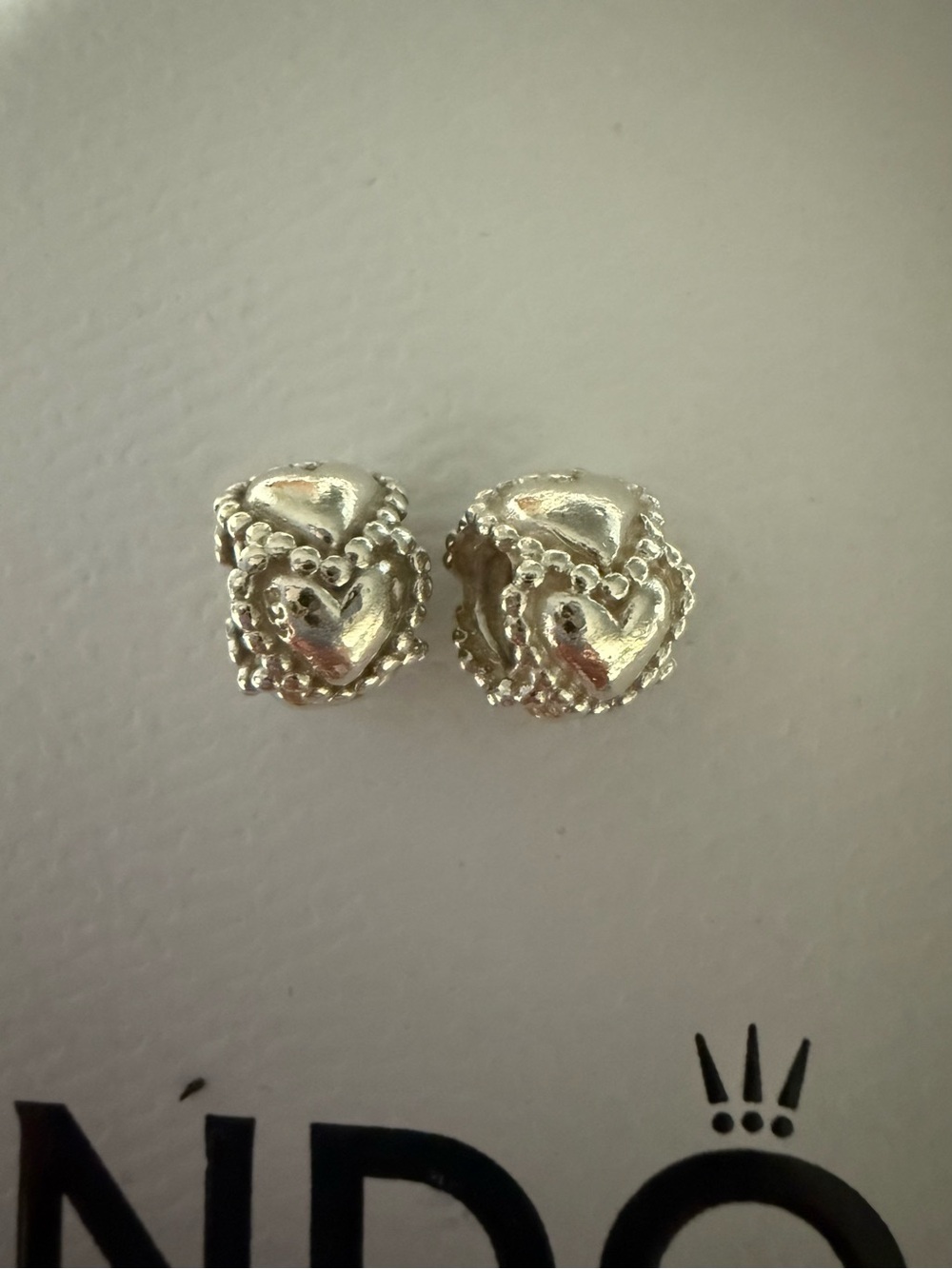 2 Pandora Silver Heart Bead Charms